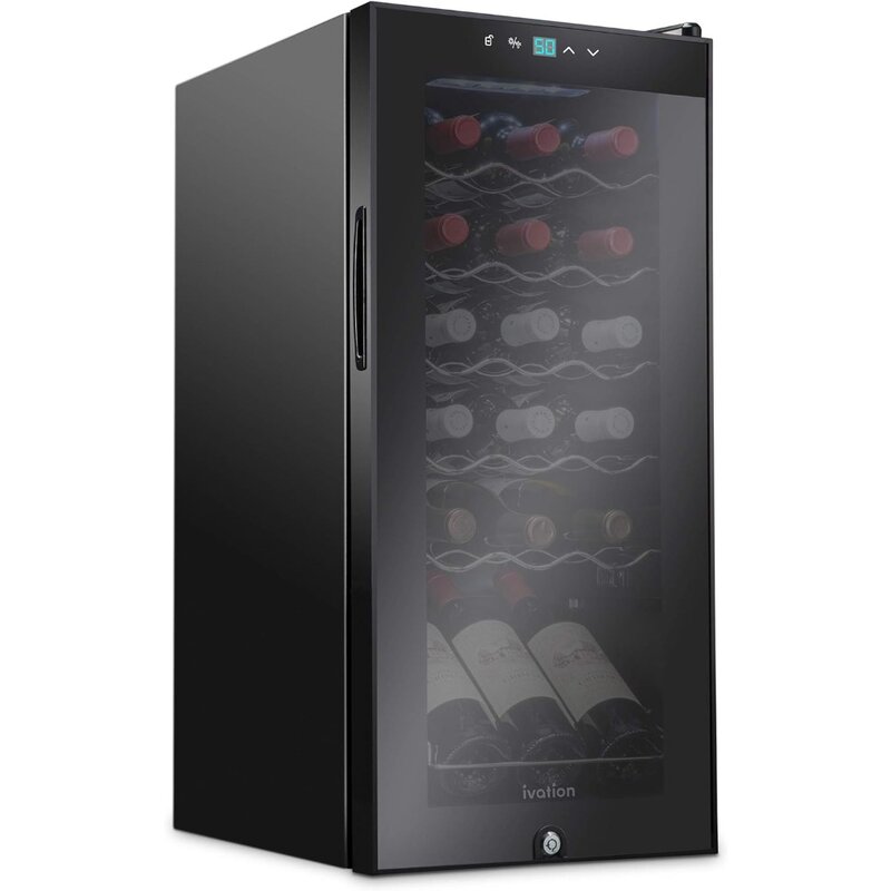 잠금 장치가 있는 병 압축기 와인 쿨러 냉장고, 온도 조절, 유리 문짝, 빨간색, 흰색