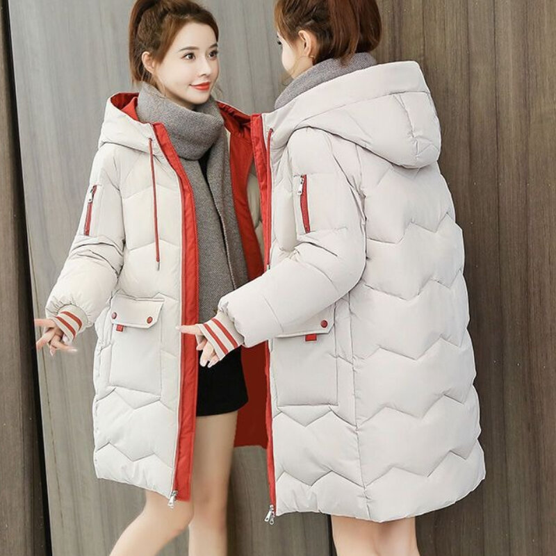 2023 nuove donne piumino di cotone giacca invernale femminile di media lunghezza addensare parka con cappuccio allentato capispalla Minimal pendolarismo soprabito