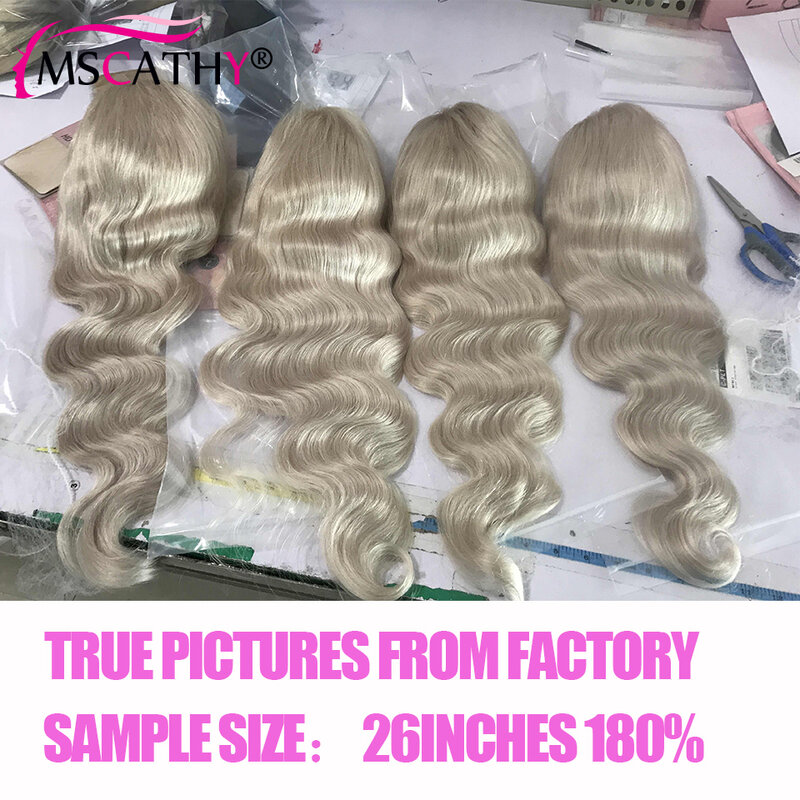 Wig rambut manusia gelombang pirang Platinum untuk wanita Wig rambut Virgin Brasil warna pirang 613 es Wig Frontal renda transparan HD