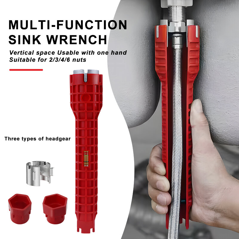Multifuncional Faucet Repair Wrench Set, Chave Flume, Instalação do encanamento, Anti-Slip Kitchen Sink Repair Tool, 8 em 1