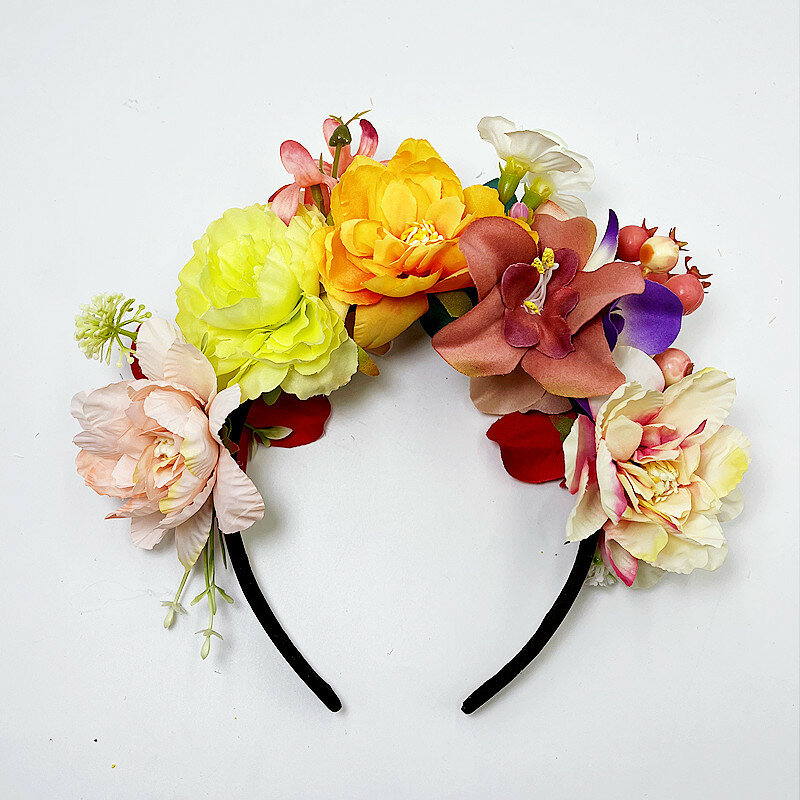 Bando bunga pengantin wanita mode bando mahkota bunga mawar gaya Meksiko ikat kepala aksesori rambut pantai manis wanita