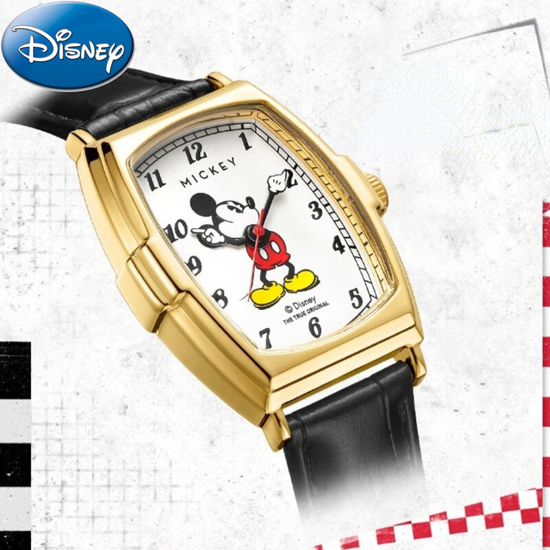Disney-Reloj de Mickey Mouse con caja, Correa luminosa con forma de barril, de cuarzo, para niño, niña, estudiante, femenino