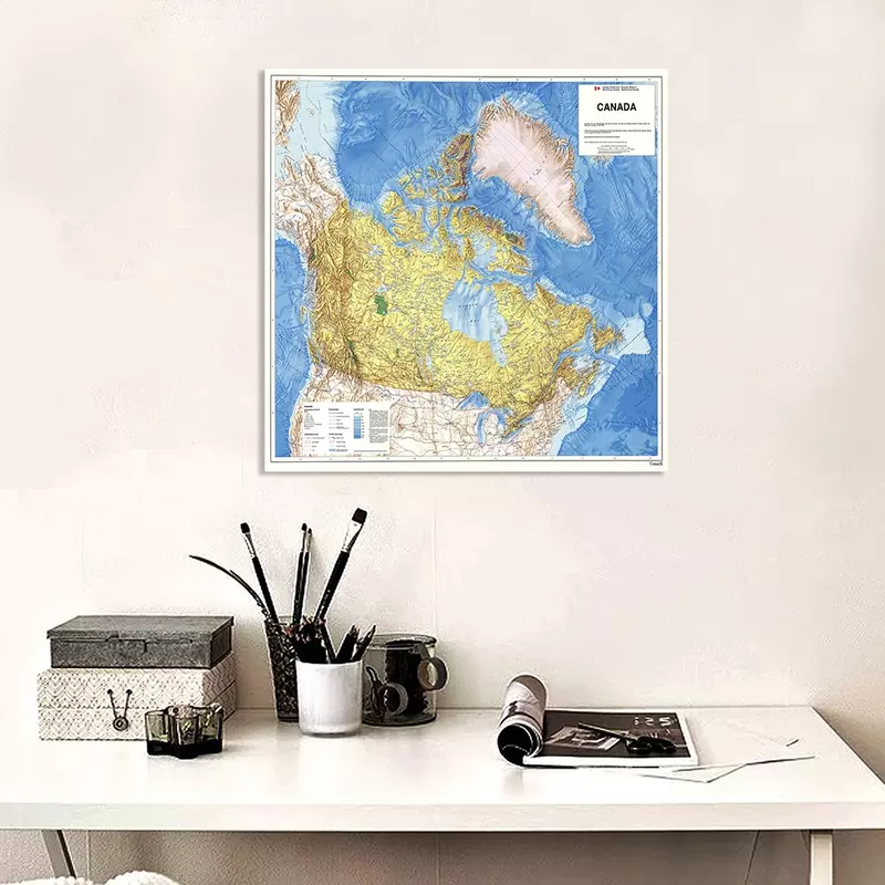 90*90cm mapa do canadá do vintage em 1983 pintura em tela não tecida retro parede poster sala de aula casa decoração material escolar