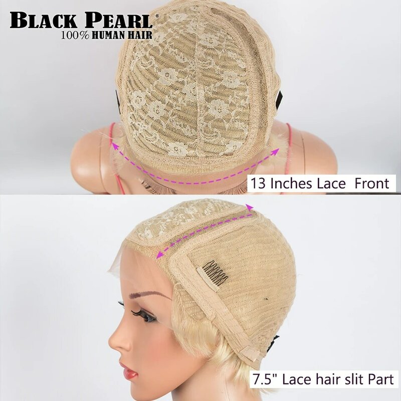 Peluca de cabello humano ondulado para mujer, pelo corto Bob Pixie corto con encaje en T, Color rubio miel 613 sin pegamento, prearrancado Natural