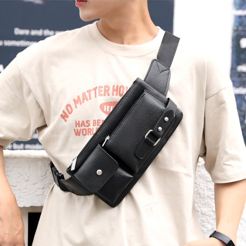 Brand Men's Waist Bag PU Leather Male Fanny Pack Male Shoulder Chest Bags for Phone Hip Sack Man Belt Pouch Bum Bag