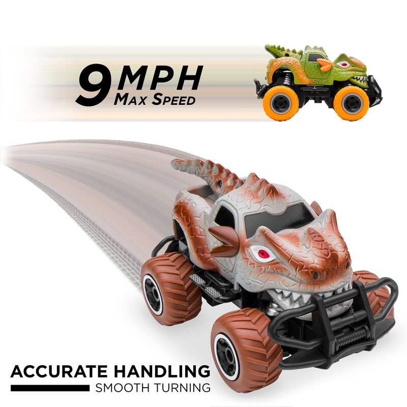 Mobil mainan dinosaurus RC skala 1/43 27MHz, mobil RC dinosaurus, kecepatan maksimal 9mph, truk Monster untuk hadiah ulang tahun balita