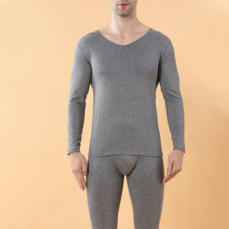 Piyama kasual celana dalam pria, Set pakaian dalam termal tanpa kelim, atasan elastis, panjang Kelim bulu domba musim dingin