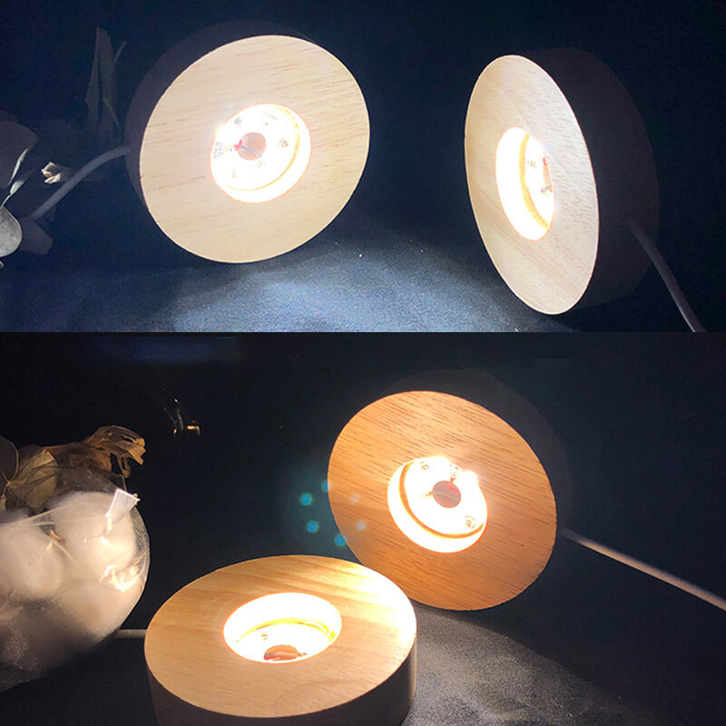 Base rotonda in legno Display a sfera di cristallo LED Light Stand resina di vetro Art Ornament portalampada luce notturna