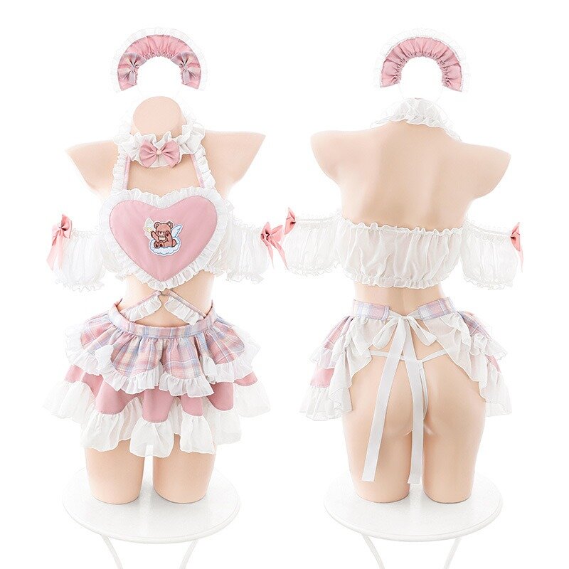 Porno Anime Maid Cosplay Costumes Pink Maid Uniform for Adult Role Play Women Sexy Baby Doll Dress Lencería Sexy Mujer Eróticos
