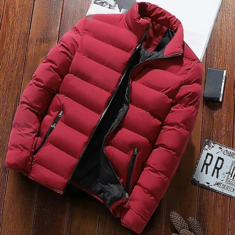 Trendy Men Coat Padded Cozy Warm Zipper Jacket Coat  Autumn Winter Men Overcoat Streetwear