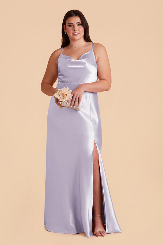 QueensLove-vestido elegante de satén para dama de honor, vestido de noche de línea a con abertura, tirantes sin espalda, vestido de fiesta de graduación personalizado
