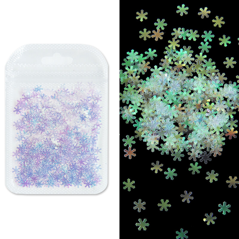 10กรัม/ถุง6มม.เกล็ดหิมะ Glitter Sequins เลเซอร์ Flakes DIY เล็บ Holographic 3D Glitter Shapes สำหรับเล็บอุปกรณ์ศิลปะ