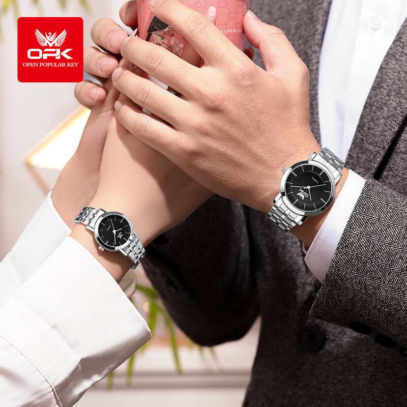 Opk 6019 Luxus Edelstahl Uhr für Männer Frauen Original wasserdichte Paar Uhren Top Marke Mode Kleid Handuhr 2024