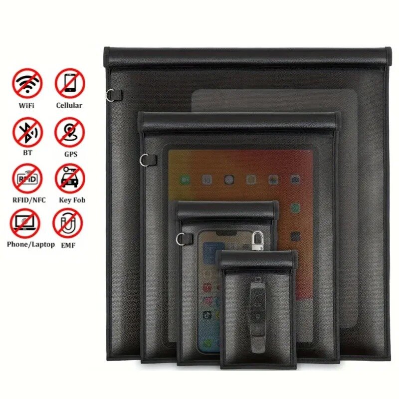 RFID sinal blindagem saco, Faraday sacos, impermeável, à prova de fogo, apto para laptops, tablets, telefones celulares, chaves do carro, 1/4 pcs