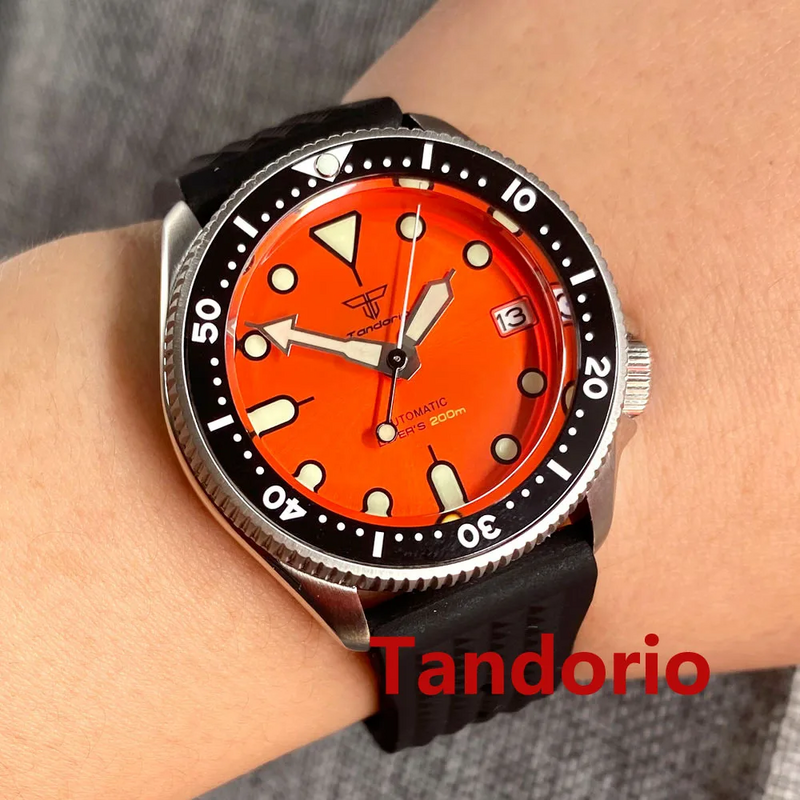 Мужские часы для дайвинга с оранжевым циферблатом, 37 мм, 200 м
