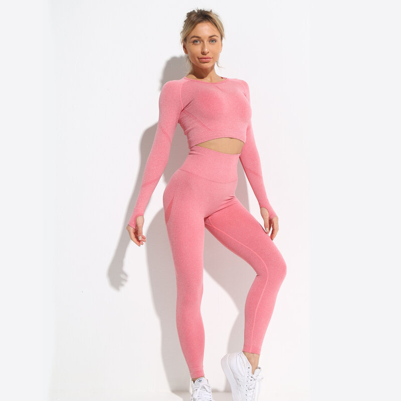 Set Yoga 2023 Pakaian Olahraga Olahraga Wanita Mulus Legging Crop Top Abbigliamento Da Mastrotra Fitness Manica Lunga A Vita Alta Regg