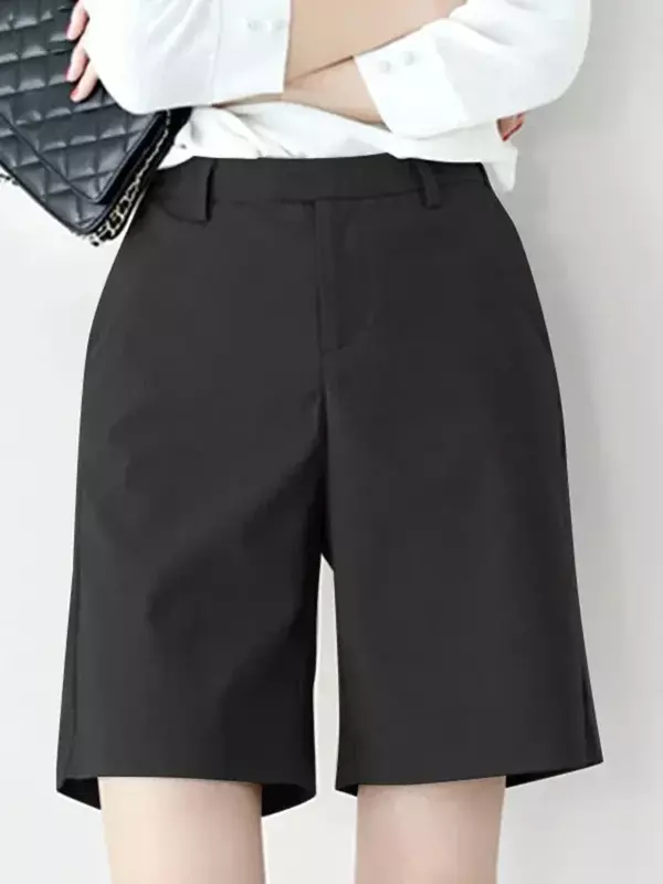 Pantalones cortos ajustados de cintura alta para mujer, moda informal con cremallera