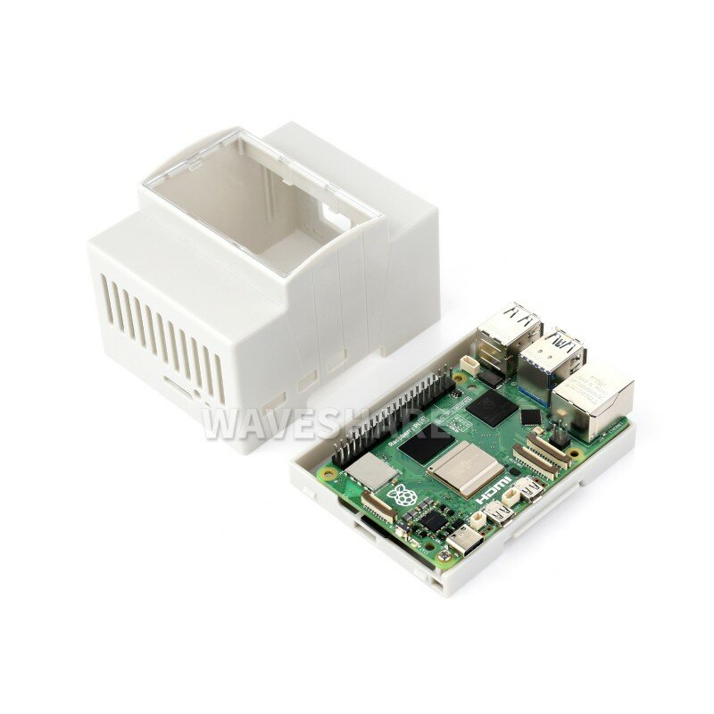 Waveshare DIN rail ABS Case for Raspberry Pi 5, large inner space, injection moduling PI5-CASE-DIN-RAIL-B