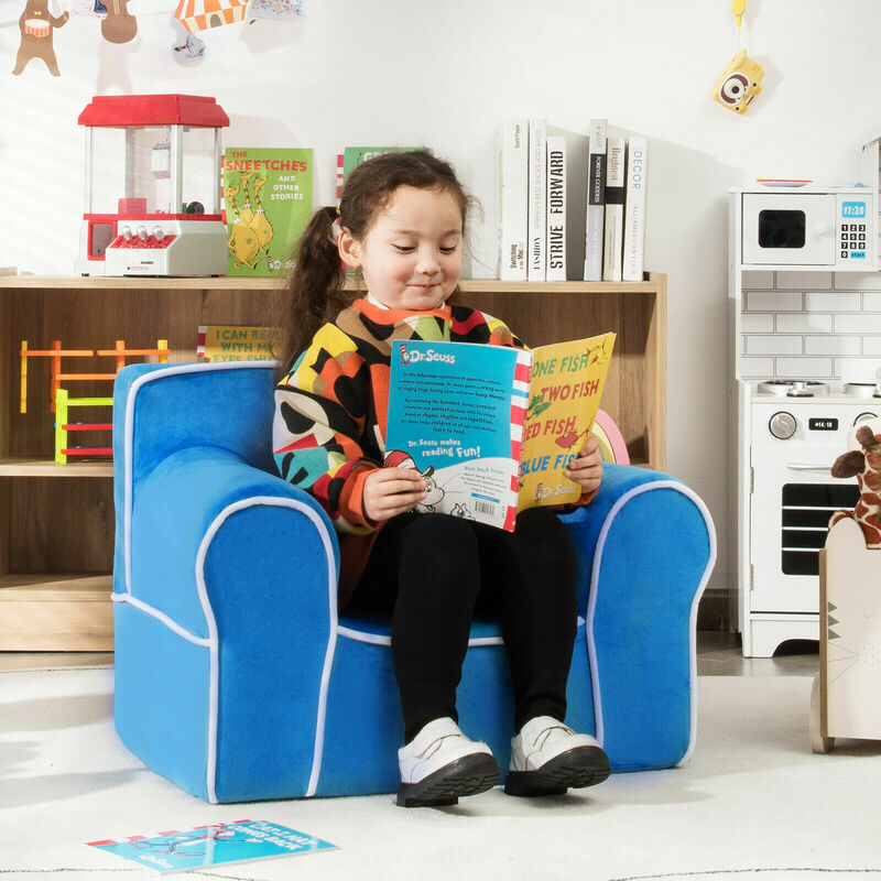 Kids Sofa Toddler Foam Filled Armchair w/ Velvet Fabric Baby Perfect Gift Blue  HV10047BL