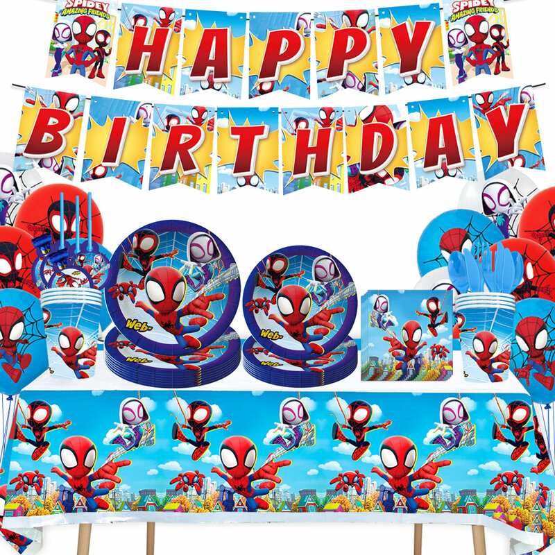 Spidey And His Amazing Friends Party Decoration Supplies Paper Plate Tablecloth Spiderman Theme Baby Shower Balloons Kids Favors