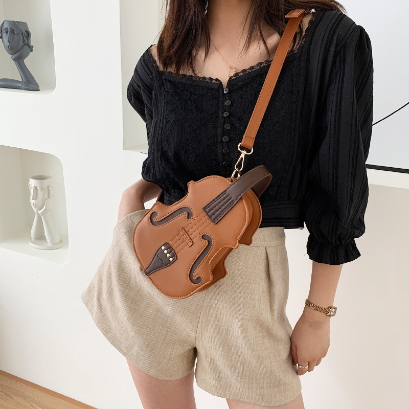 Creative Violin Female Crossbody Bag Violin Shape PU Leather Small Backpacks for Women Sewing Thread Ladies Fashion Shoulder Bag