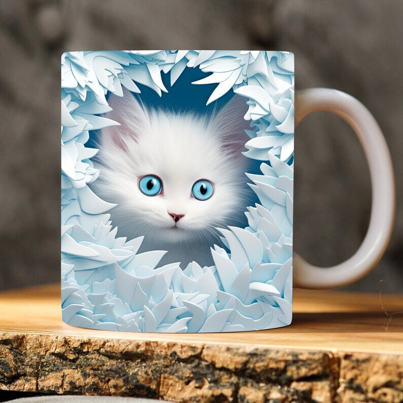 Taza de gatito lindo 3D para Niñas para beber desayuno, café, leche, Taza de cerámica con mango gordito, regalo de Navidad