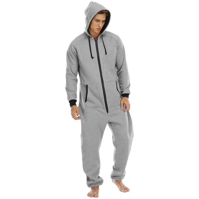Pijamas gruesos de una pieza para hombre, ropa de dormir informal, suéter con capucha, holgado, con bolsillo, mono cálido para el hogar, Otoño e Invierno