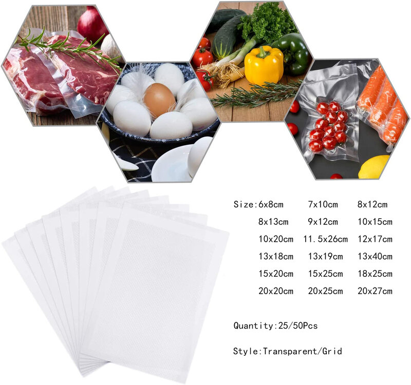 25/50pcs Vacuum Sealer Piece Bags NO CUTTING Portable Sealing For Food Sealer Machine Kitchen Tool Food Fresh Sous Vide Cooker