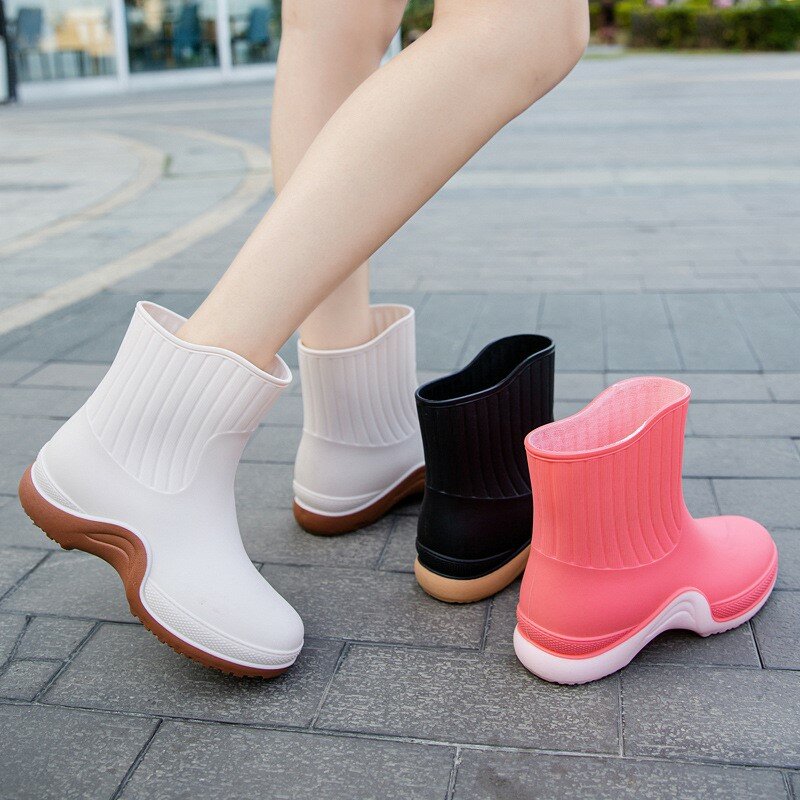 Four Season Rain Shoes Women Overshoes Color Splicing Wear-resistant Work Rainboots Non-slip Waterproof Thick Sole Shoes