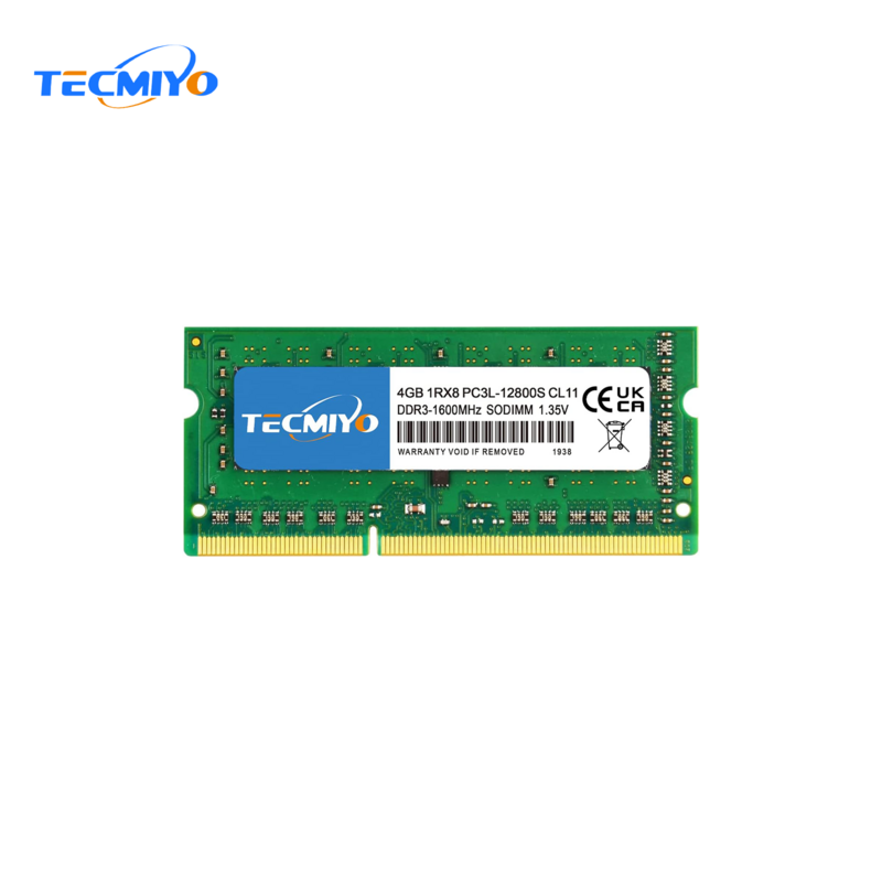 TECMIYO-Memória RAM de Laptop, Não-ECC-Verde, 1.35V, PC3L-12800S, 1RX8, DDR3, 4GB, DDR3L, 1600MHz, 1600MHz