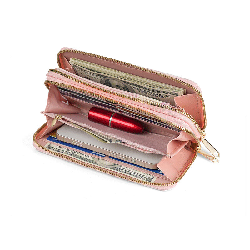กระเป๋าเงินมีซิปคู่ของผู้หญิงกระเป๋าสตางค์ยาวแฟชั่นใหม่จุได้เยอะกระเป๋าสตางค์ผู้หญิงอเนกประสงค์