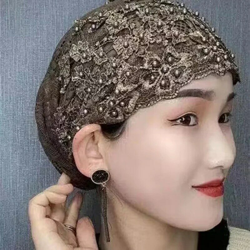 Gorro de turbante con cuentas de encaje para mujer musulmana, pañuelo de cabeza listo para usar, Hijabs interiores transpirables, gorro de verano para mujer