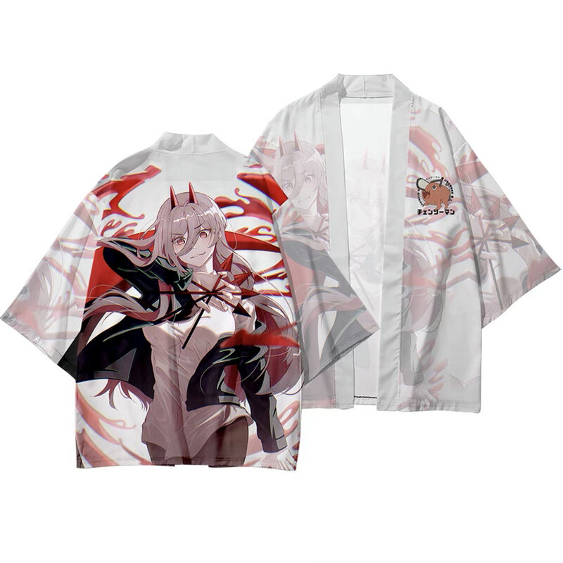 Harajuku Japan Anime Print Kettensäge Mann 3d Kimono Shirt Mantel Kostüm Mode Männer Frauen Sieben Punkt Hülse Tops Strickjacke Jacken