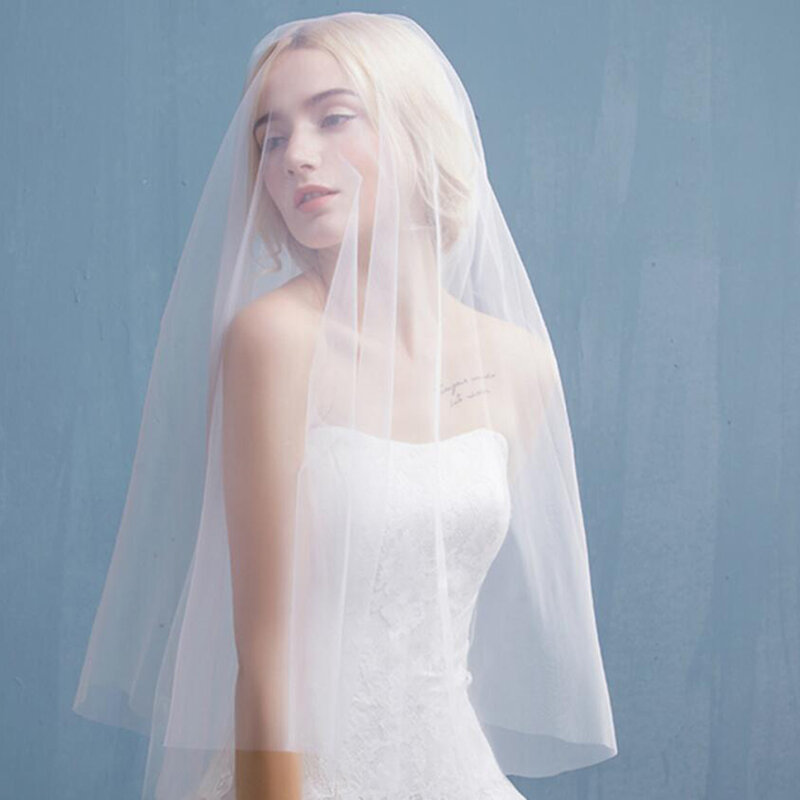 Heilige einfache weiße Braut hochzeits schleier kurze Tüll braut ein schicht iges Zubehör zum Verkauf 2022