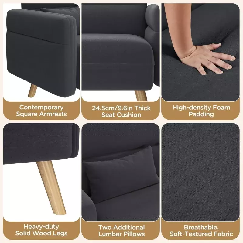 Yaheetech-أريكة قماشية حديثة لمنتصف القرن ، مقعدان ، أريكة مع وسائد قطنية ، أرجل خشبية صلبة ، أريكة صغيرة ، 46"