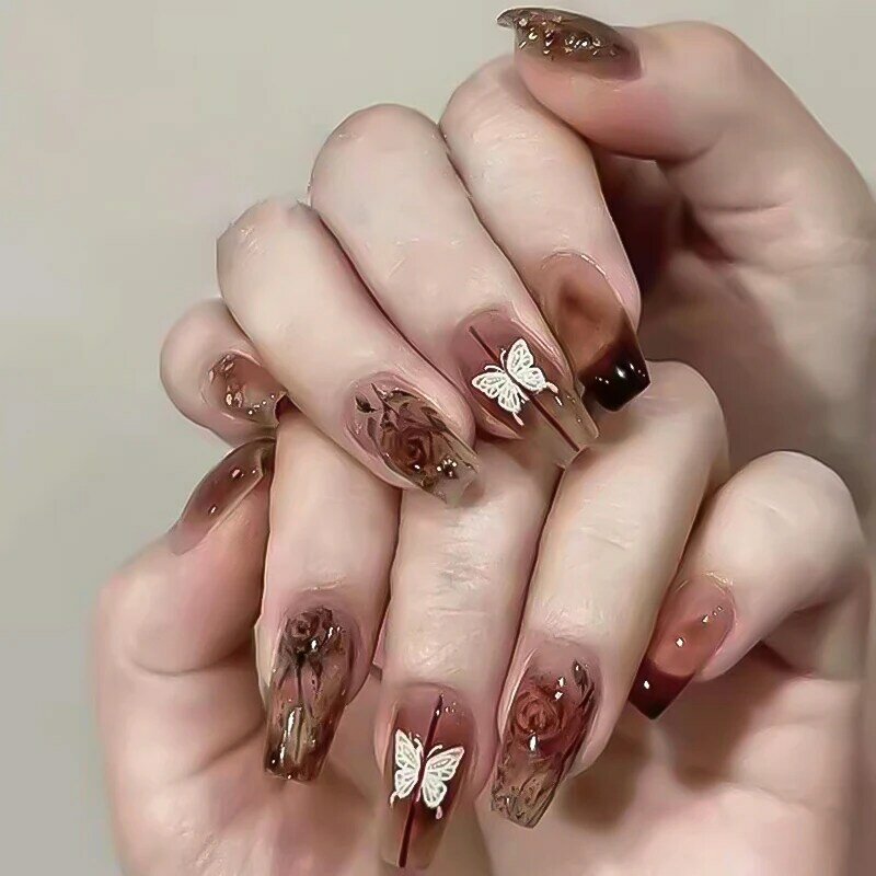 Длинные французские минималистичные ногти, 24 шт., 1 желе и 1 пилка для ногтей, блестящие искусственные ногти, Классические французские искусственные ногти