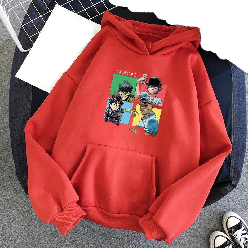 Cartoon Gorillaz Music Rock Band Men's Hoodie Women's Fashion Simple Long sleeved Pullover Street Trend Hip Hop Large Sweatshirt