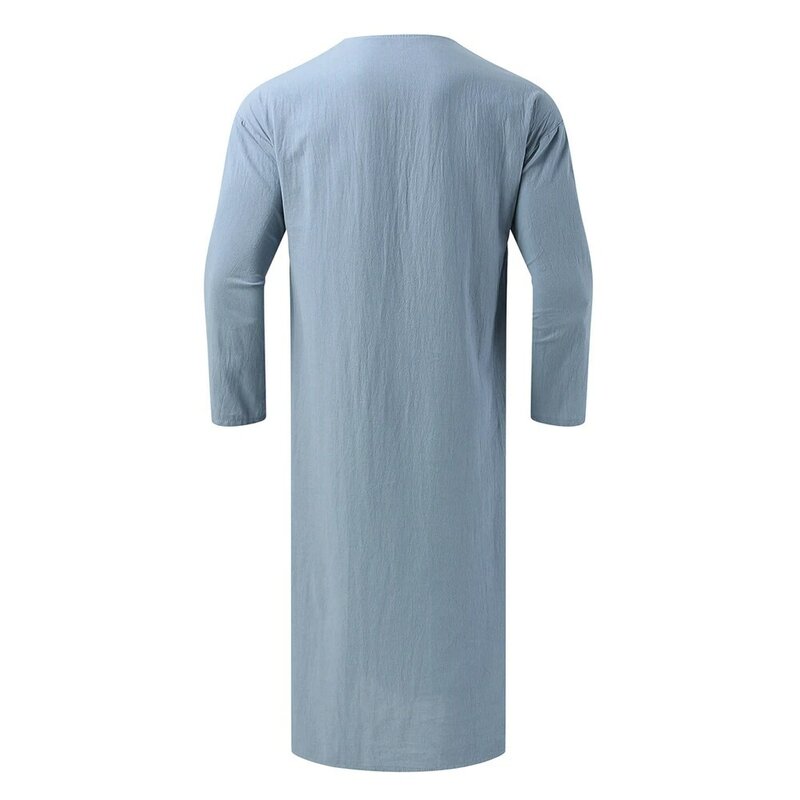 Robe de kaftan juba saudita masculino, thobe solto de comprimento total, roupa de cima muçulmana, azul preto e branco, quatro estações