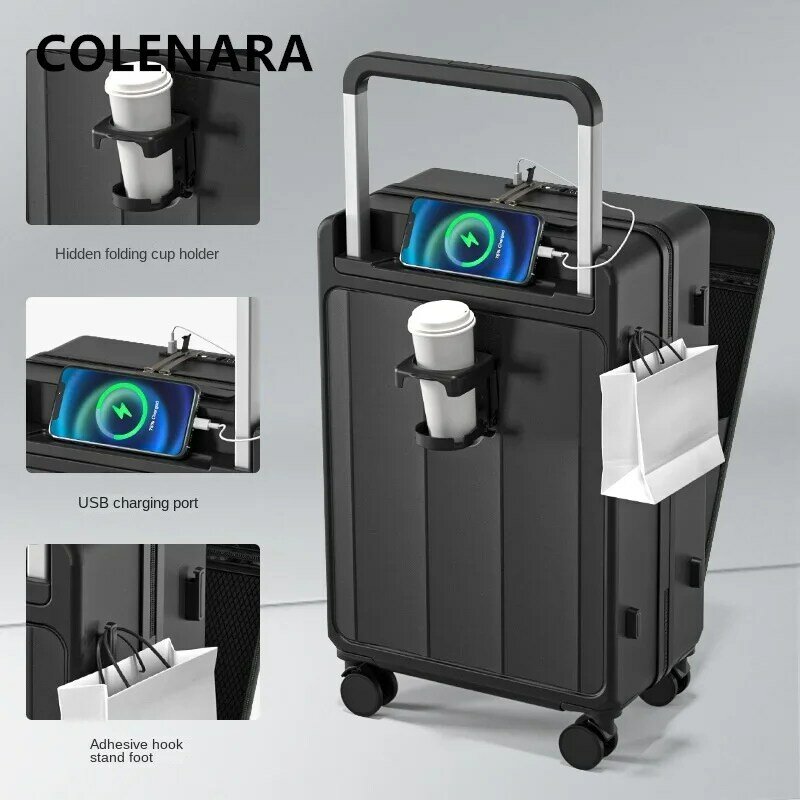 COLENARA Durable Luggage 20"24 Inch Boarding Case 26 Front Opening Laptop Trolley Case Student with Wheels Rolling Suitcase