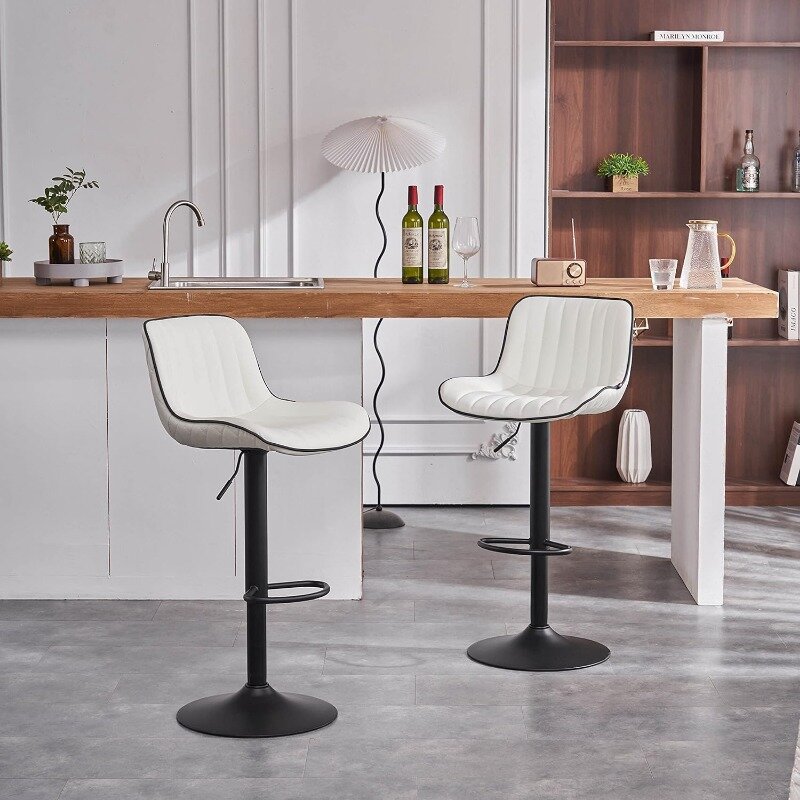Stołek barowy zestaw 2 stołków barowych ze sztucznej skóry, obrotowe, tapicerowane stołek barowy wysokości z regulowanym oparciem bez rękawa