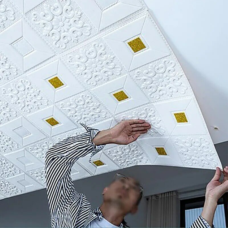 10 шт. 70x70 см потолочные обои большого размера, 3D кирпичные водонепроницаемые настенные наклейки, пенопластовые самоклеящиеся настенные украшения