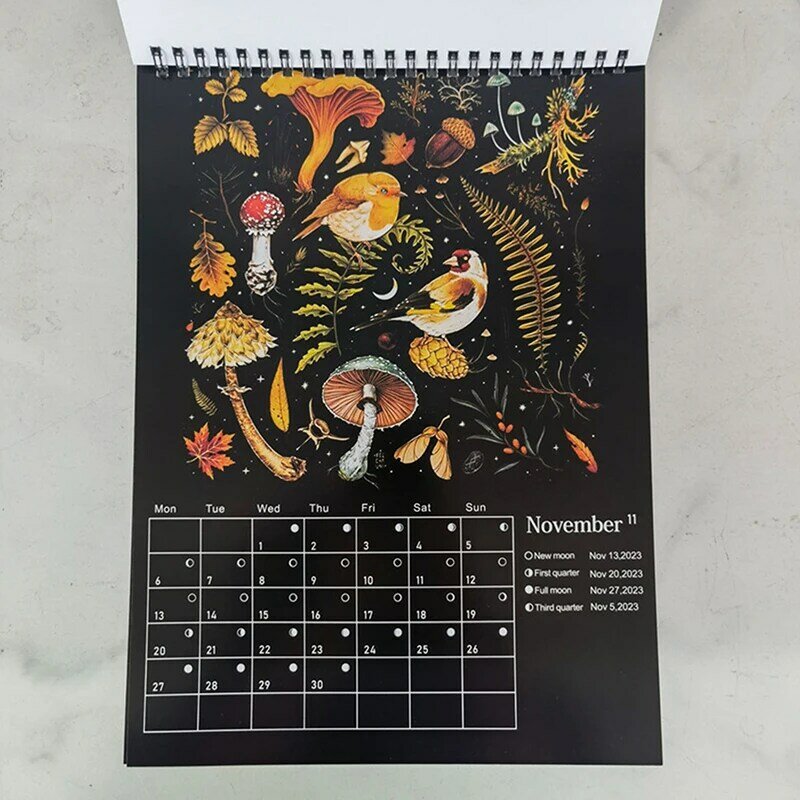 Nowy w kolorze ciemnej zieleni kalendarz księżycowy 2024 zawiera 12 oryginalnych ilustrowanych wisiorek ścienny do wystroju pokoju kalendarza księżycowego w domu