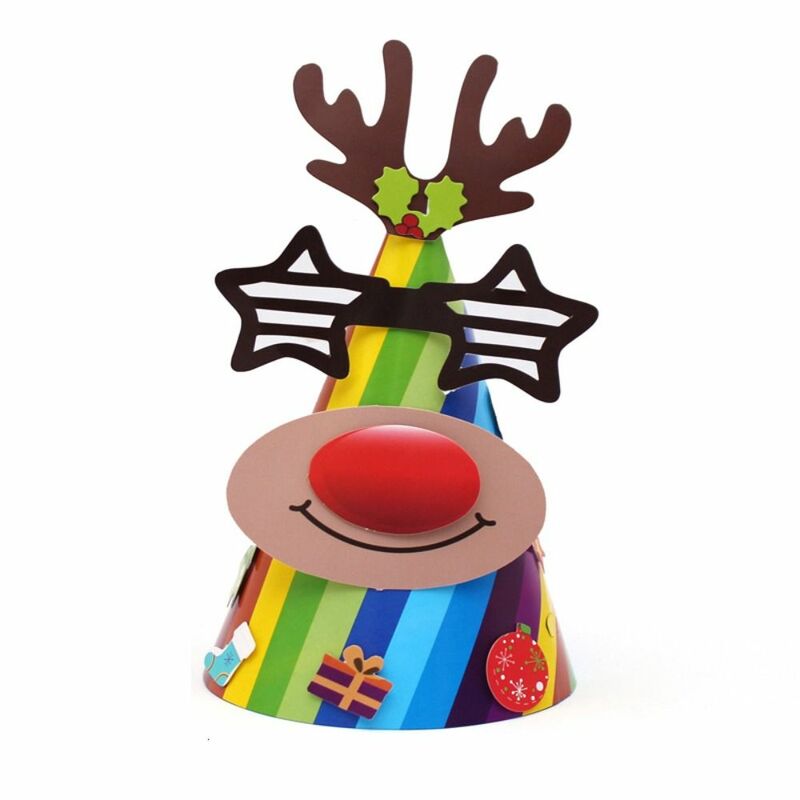 Paper Handmade Santa Hat Creative Elk Santa Claus DIY Christmas Hat Toy Christmas Tree Snowman Kriss Kringle Hat Party