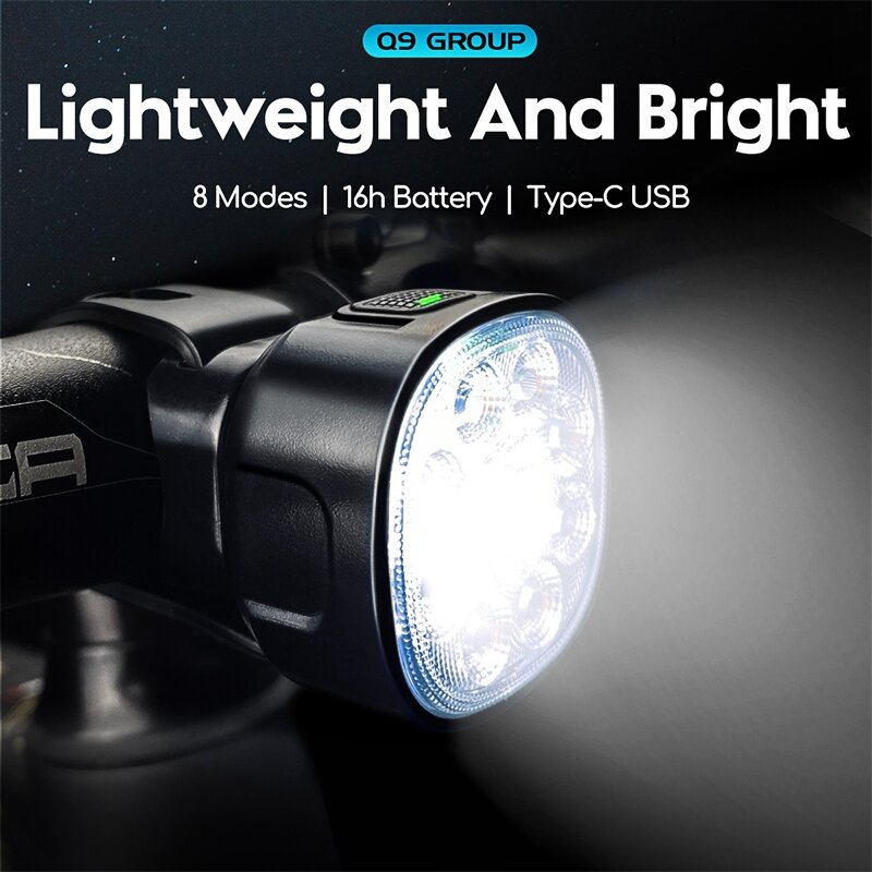 Cycami-luz delantera para bicicleta, linterna LED Q9, resistente al agua, recargable, con juego de luces traseras