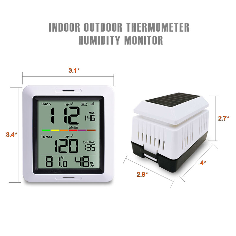 Ecowitt-Moniteur de qualité de l'air multifonctionnel, détecteur de qualité de l'air PM2.5, mètre avec température et humidité intérieures, WH0290