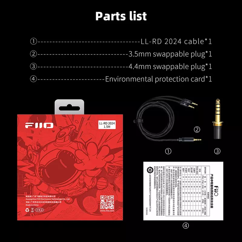 FIIO LL-RD 2024 High Purity monocrystalline Silver 4.4mm/3.5mm male to Dual 3.5 mm headphone cable