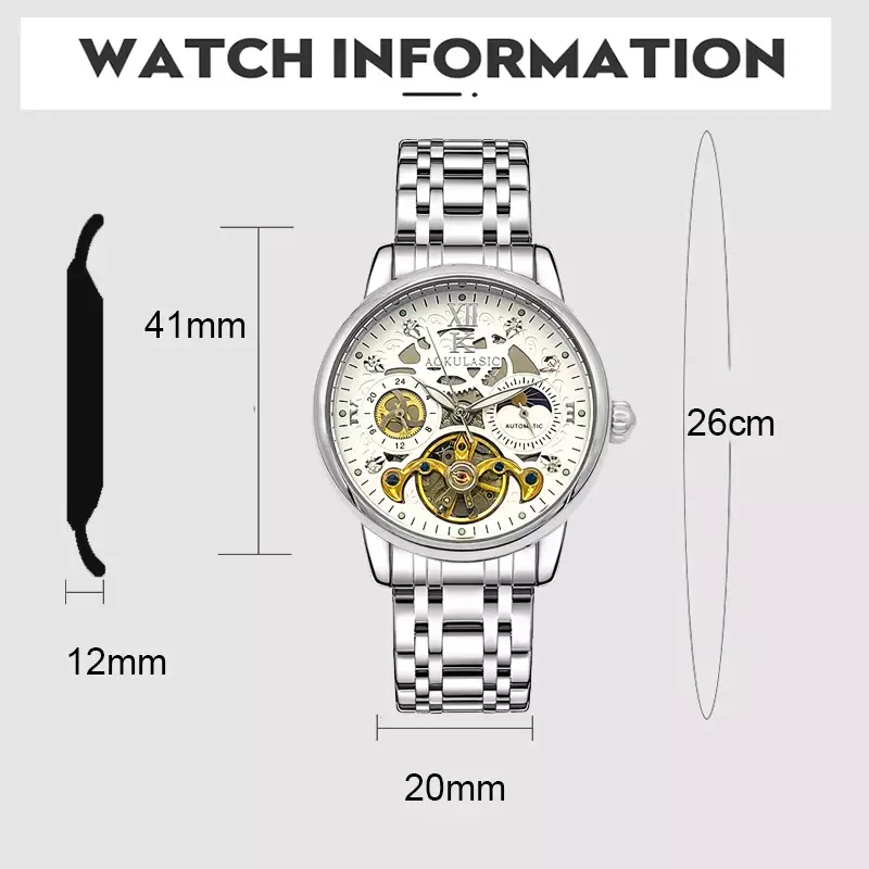 AOKULASIC New Men's Watch Automatic Fashion Multifunctional Waterproof Luminous Mechanical Wrist Watches Moon Relogio Masculino