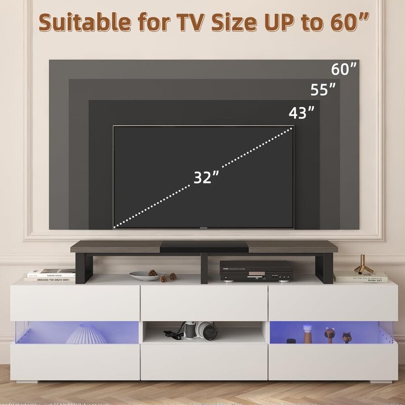 Prateleira de TV grande com pernas de aço, suporte de mesa, cinza para escritório em casa, 45, 32 em-60 em