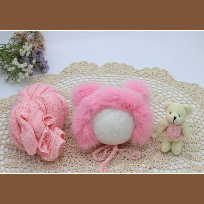 New Baby Photography Clothing Newborn Shooting Props Babies Rabbit Hair Hat+cloth+doll Infant Wrapping Clothes Photo Accessories