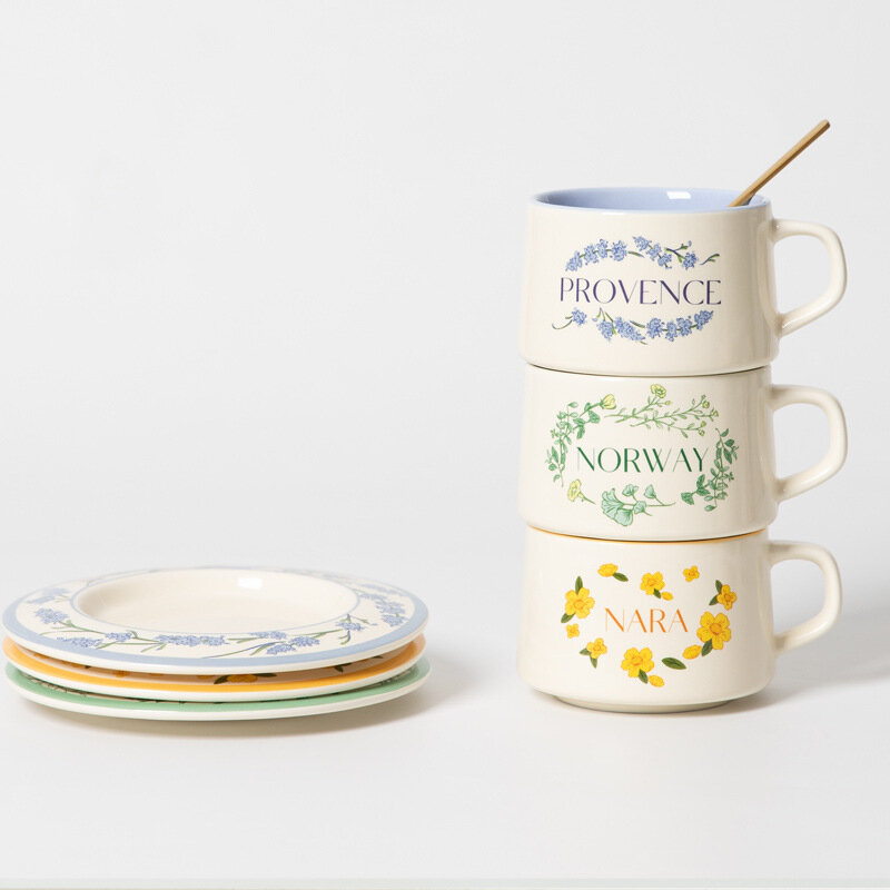 Ceramic Mugs Ring Handl Coffee Milk Modern Print Porcelain Mug Handmade Ceramic Hot Chocolate Cup Couple Handgrip Cups